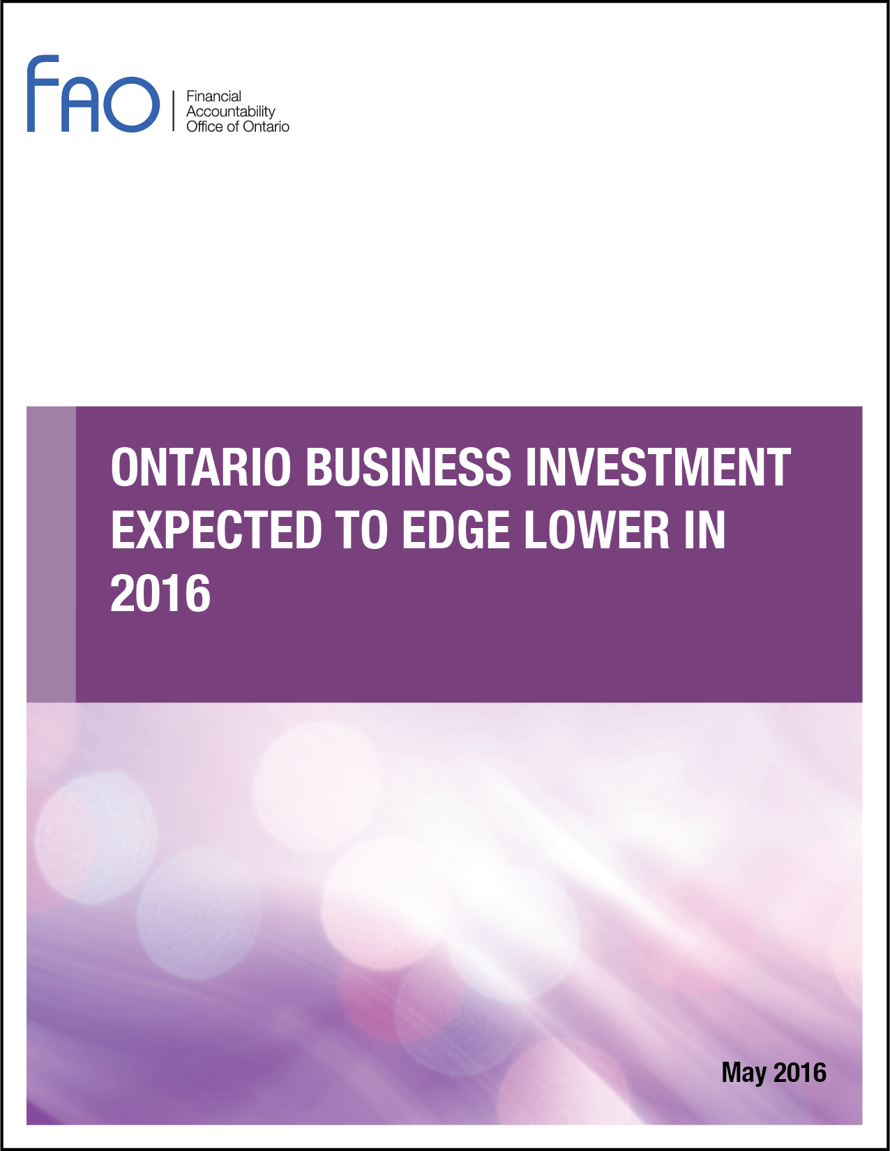 Ontario Business Investment Expected to Edge Lower in 2016